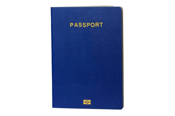 istock Blank blue foreign biometric passport on white background, cover 1180740488