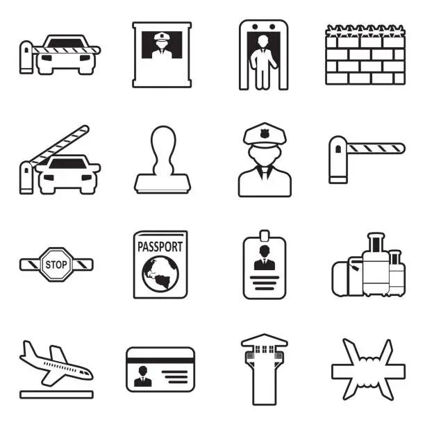 Vector illustration of Border Crossing Icons. Line With Fill Design. Vector Illustration.