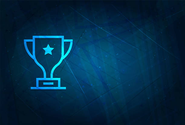 Trophy icon futuristic digital abstract blue background Trophy icon isolated on futuristic digital abstract blue background blue cup stock illustrations