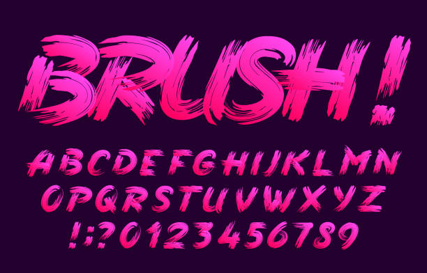 Brush alphabet font. Uppercase handwritten brushstroke letters and numbers. Brush alphabet font. Uppercase handwritten brushstroke letters and numbers. Stock vector typescript for your typography design. brush stroke alphabet stock illustrations