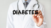 Doctor writing word DIABETES with marker, Medical concept