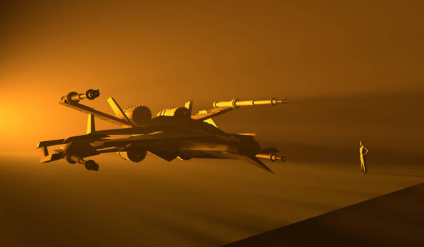 istock Spaceship and Hero Pilot Waiting on The Ground 1180744012