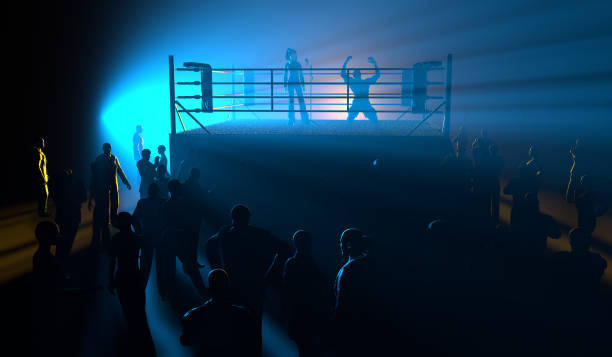 Announcing the winner of the rink at the end of the match and the happy fighter.