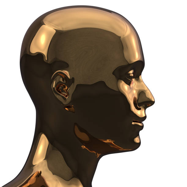 istock Gold man head silhouette stylized metallic polished 1180744273