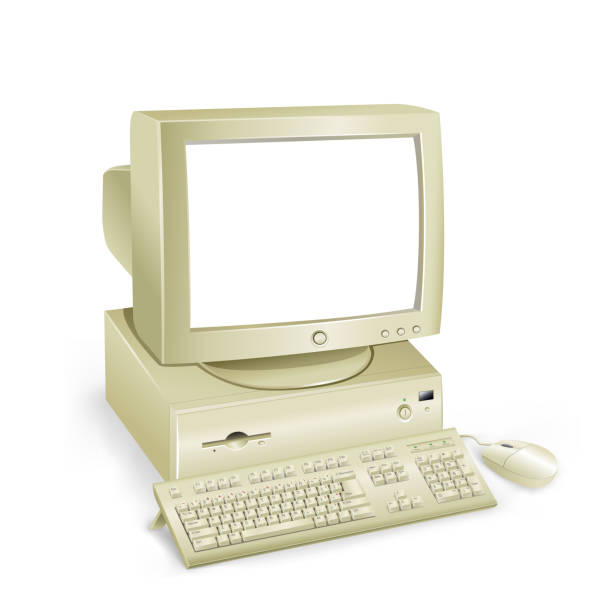 ilustrações de stock, clip art, desenhos animados e ícones de retro computer white background - wallpaper retro revival computer keyboard computer monitor