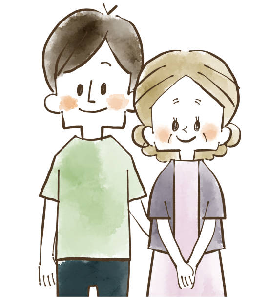 Parent and child-Mother and son Senior woman and adult man my stepmom stock illustrations