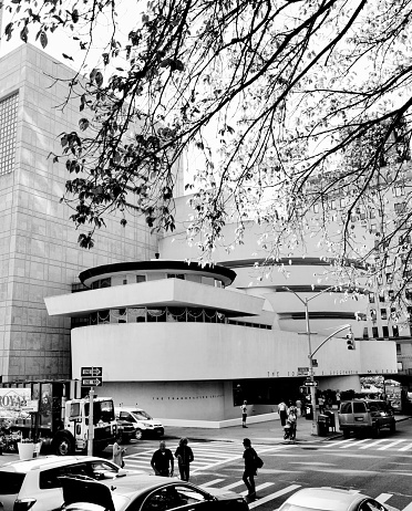 New York, USA - September 26, 2019: The Solomon R. Guggenheim Museum of modern and contemporary art. Designed by Frank Lloyd Wright.