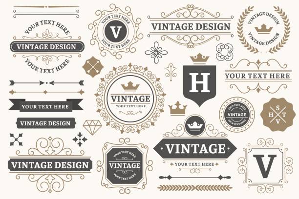 vintage zeichen rahmen. alte dekorative rahmen-design, retro verzierte etikettenelemente und luxuriöse vintage-grenzen vektor-set - vintage label stock-grafiken, -clipart, -cartoons und -symbole