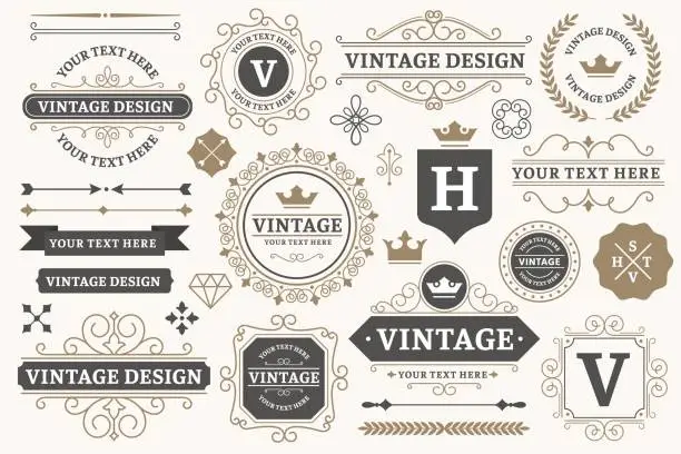 Vector illustration of Vintage sign frames. Old decorative frame design, retro ornate label elements and luxurious vintage borders vector set