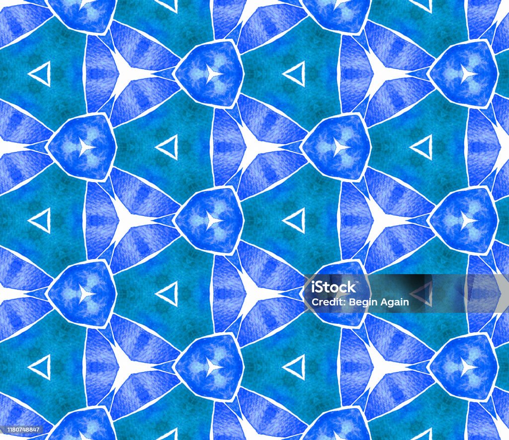 Artsy Blue Pattern Blue Blue Vintage Seamless Pattern Hand Drawn Wat Stock Illustration ...