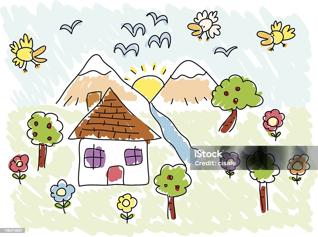 Handmade Spring Summer Cartoon Nature Drawing Illustration Stock  Illustration - Download Image Now - iStock