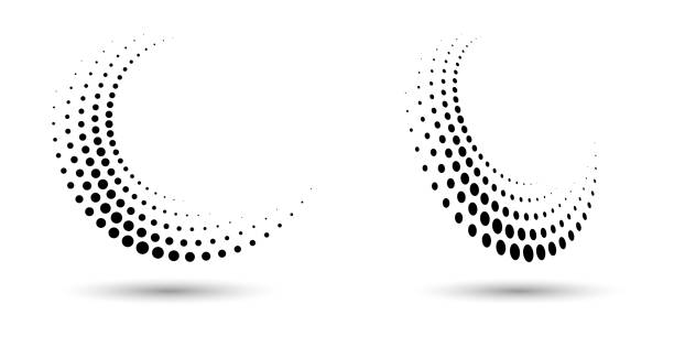 Halftone circle frame, abstract dots logo emblem design element for any project. Abstract dotted halftone vector with differents perspective. Halftone circle frame, abstract dots logo emblem design element for any project. Round border icon or backgroud. Vector EPS10 illustration. Abstract dotted halftone vector with differents perspective. dotted line stock illustrations