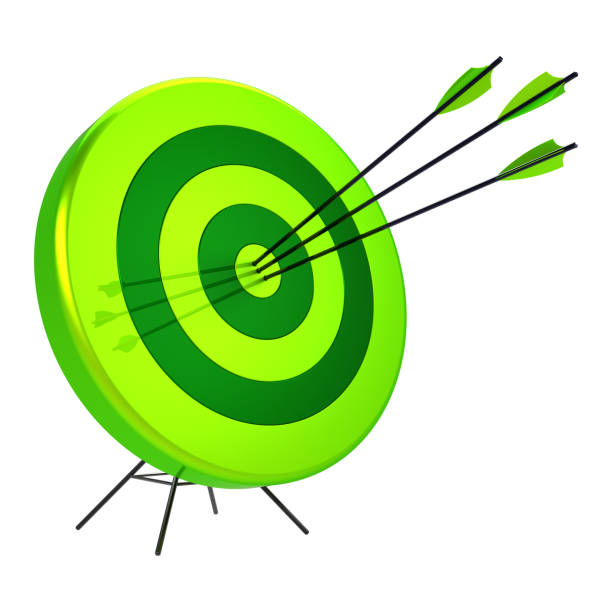 istock Green target hit in the center by three arrows bull's-eye 1180751345
