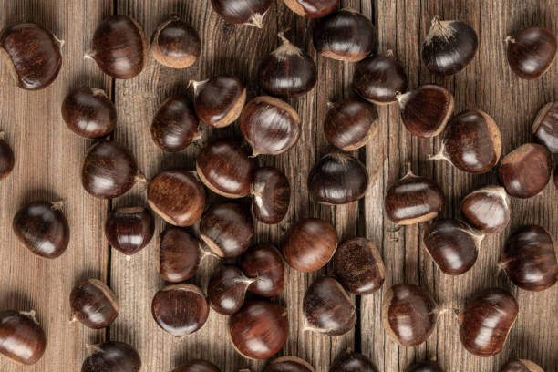 istock ripe and fresh chestnuts on a wooden table 1180751547