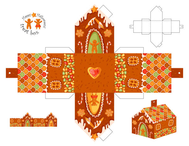 Cut out box template of Gingerbread house. Christmas tradition. Cut out box template of Gingerbread house. Christmas tradition. Vector illustration homemade gift boxes stock illustrations