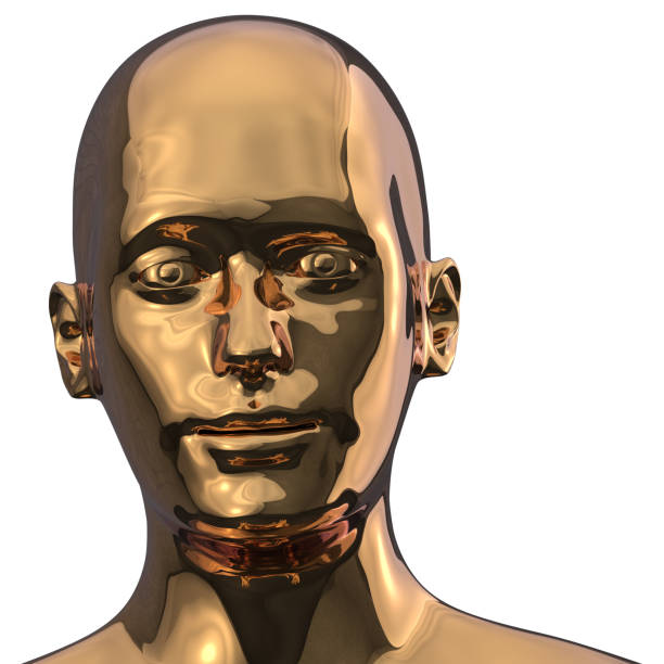 istock Head of golden man android face iron polished solid 1180751613