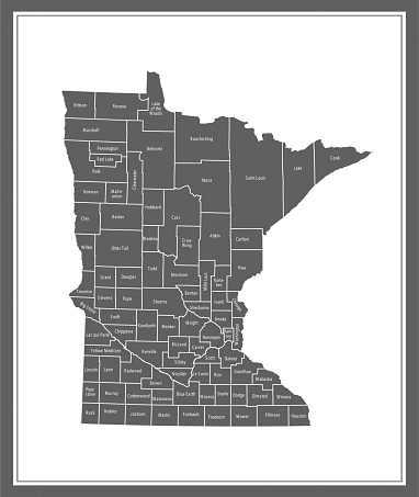 Downloadable county map of Minnesota state of United States of America. The map is accurately prepared by a map expert.