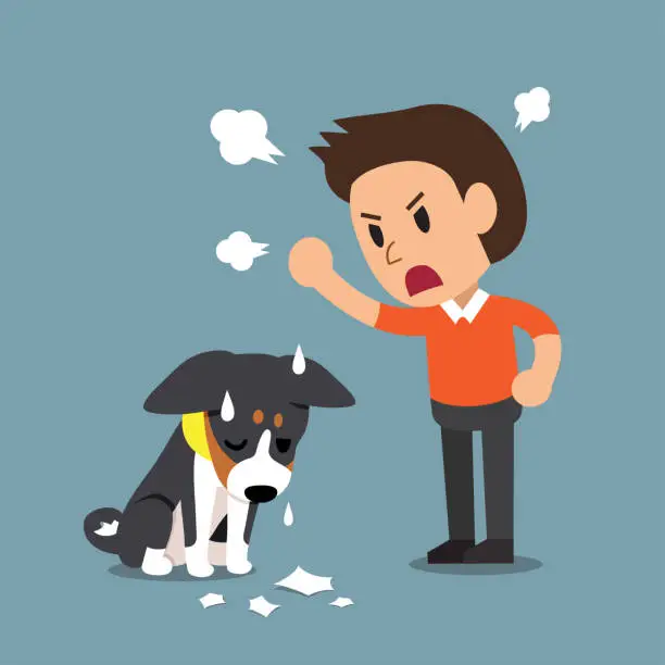 Vector illustration of Vector cartoon angry man and dog