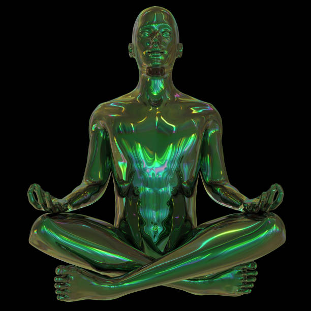 istock Figure stylized man lotus pose black polished colorful calm symbol 1180752005