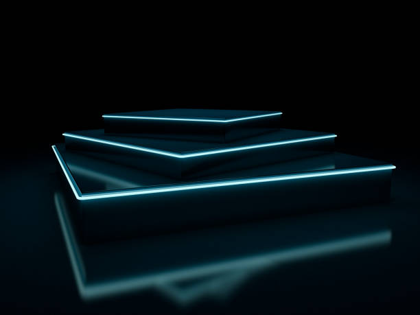 luces abstractas de neón de colores. 3d - fluorescent light lighting equipment illuminated black fotografías e imágenes de stock