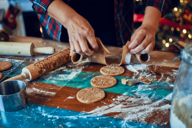 Preparing Christmas Cookies in Christmas Home Atmosphere