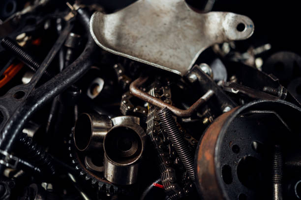 istock Disassembled car engine old vehicle part at garage 1180754442