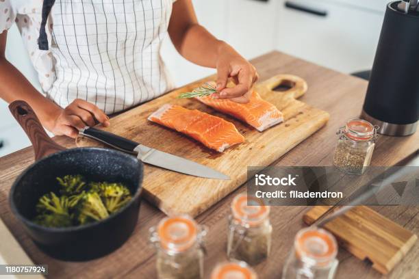 Raw Salmon Fillet Stock Photo - Download Image Now - Salmon - Seafood, Cooking, Fish