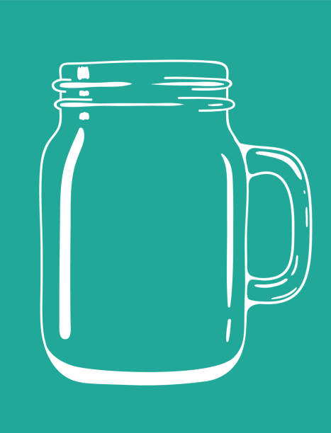 Glass transparent doodle mason jar with handle. Vector hand drawn illustration. Glass transparent vintage doodle empty mason jar with handle. Isolated jar. Vector hand drawn illustration eps10. mason jar stock illustrations