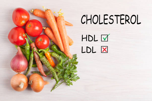Prevention High Cholesterol Good HDL and bad LDL cholesterol text and group vegetables. Diet, healthy lifestyle concept. cholesterol photos stock pictures, royalty-free photos & images