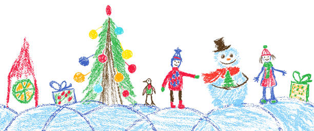 illustrazioni stock, clip art, cartoni animati e icone di tendenza di come la mano del bambino che disegna lo spazio natalizio senza soluzione di continuità. - christmas child
