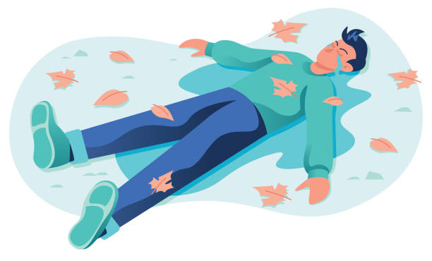 Crying Man on White Conceptual flat design illustration for sadness and depression, depicting crying man lying in a puddle of his own tears. lying down stock illustrations