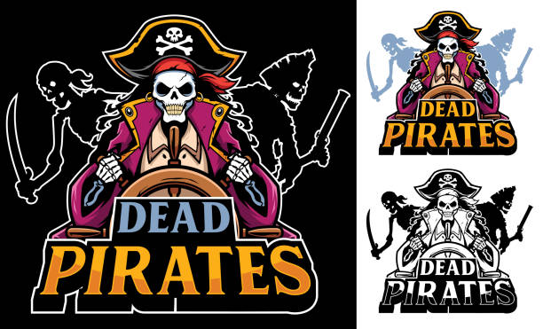 Dead Pirates Mascot Cartoon mascot or logo with dead pirates. white sailboat silhouette stock illustrations
