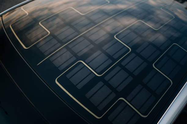 istock Ecological green car with solar panels on a roof 1180763072