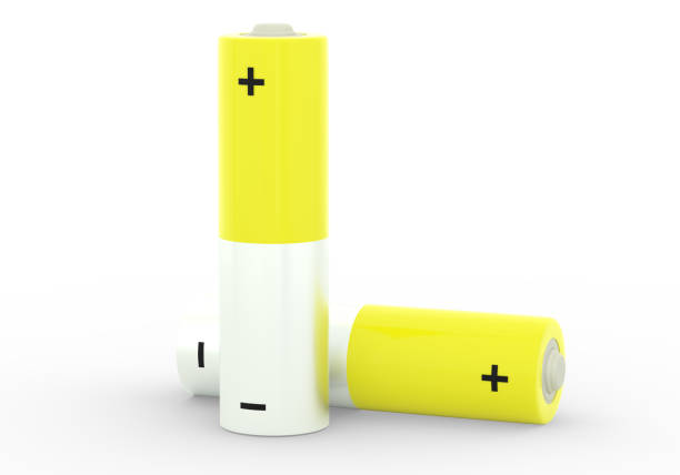 istock Two yellow AA size batteries isolated on white background 1180764677