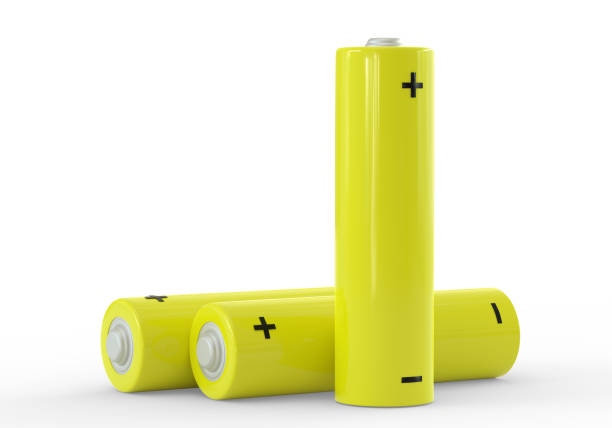 istock Two yellow AA size batteries isolated on white background 1180764678