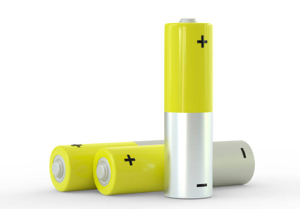 istock Two yellow AA size batteries isolated on white background 1180764686