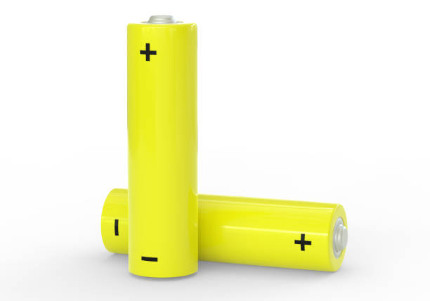 istock Two yellow AA size batteries isolated on white background 1180764687