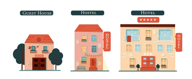 Set Hotel Guest House Hostel Vector Illustration For Hotel Travel Tourism  Accommodation Vacation Hotel Service Booking Stock Illustration - Download  Image Now - iStock