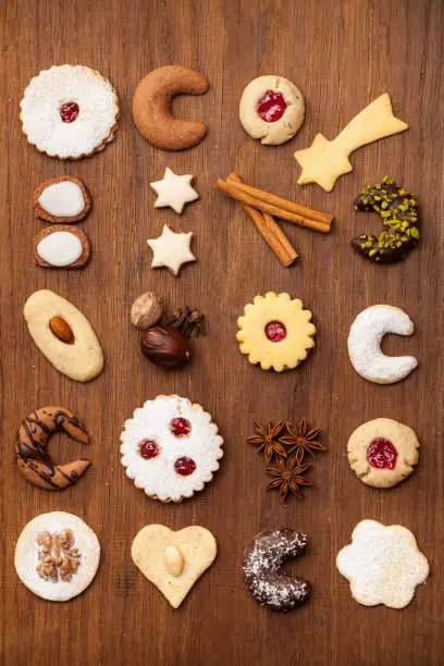 sweet food / bakery for christmas: Some cookies on a wooden background