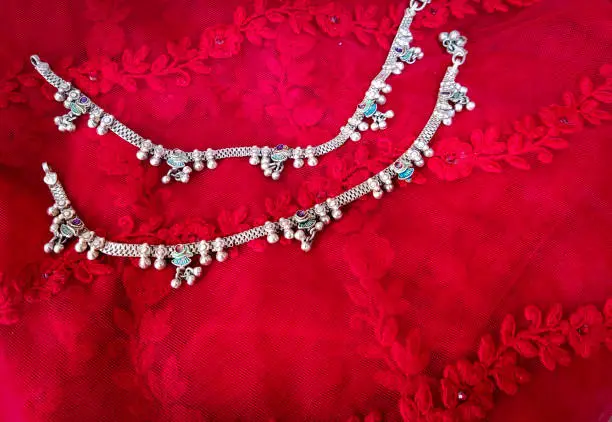 Photo of Indian traditional beautiful silver anklet.