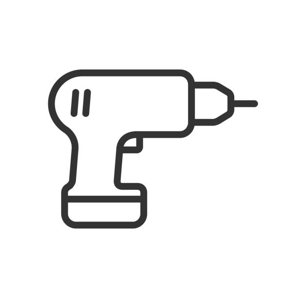 drill outline ui ikona sieci web. ikona wektora wiertniczego dla projektu internetowego, mobilnego i interfejsu użytkownika izolowanego na białym tle - mining drill geotechnical borehole stock illustrations