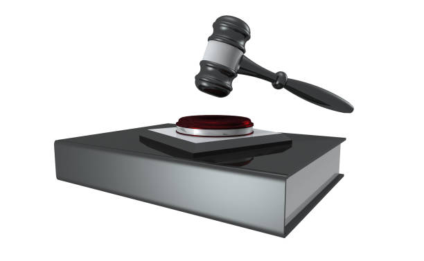 istock 3D Illustration Law book with judge's hammer on white background 1180777078