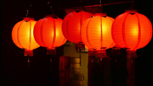 istock Japanese red paper lamp lit 1180778322
