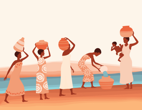 African Women Collecting Water