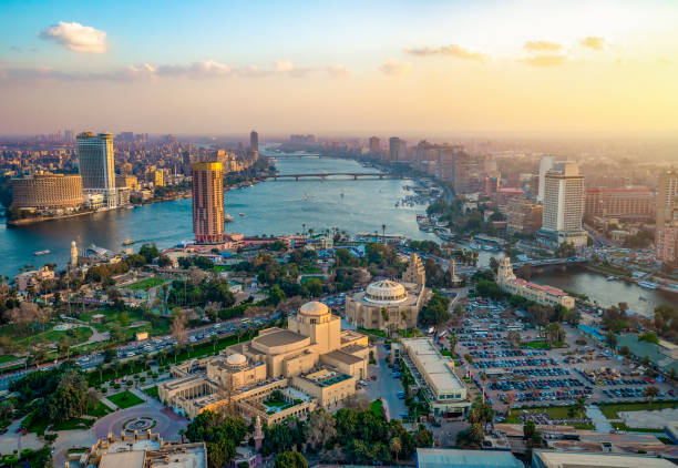 Panorama of Cairo Panorama of Cairo cityscape taken during the sunset from the famous Cairo tower, Cairo, Egypt north africa photos stock pictures, royalty-free photos & images