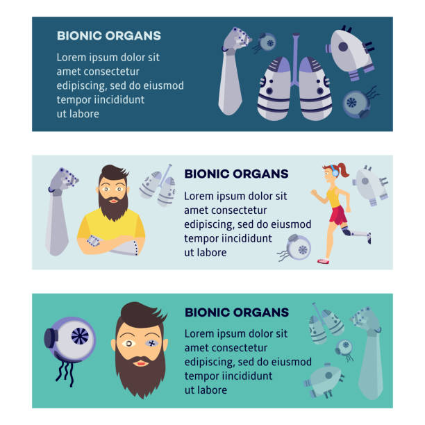 ilustrações, clipart, desenhos animados e ícones de bandeiras bionic futurista dos órgãos da prótese do vetor - human lung audio