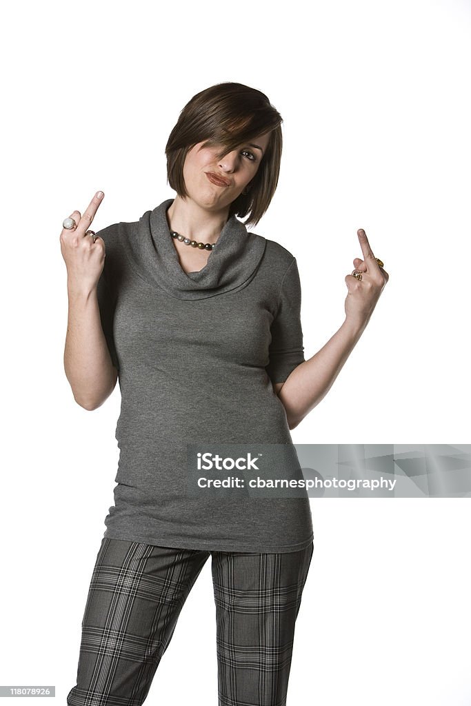 여자 동작을 가운데 손가락을 20-29세에 대한 스톡 사진 및 기타 이미지 - 20-29세, 25-29세, 갈색 머리 - iStock