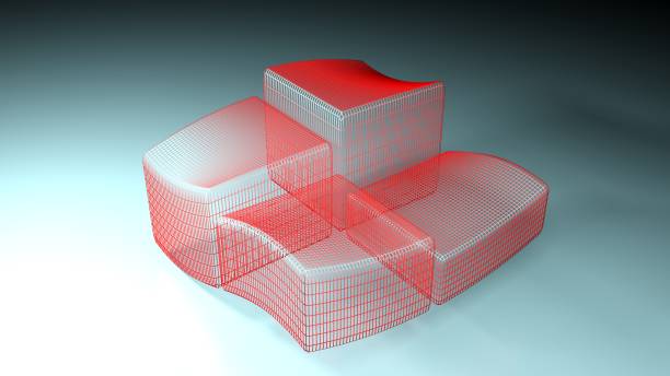istock Red wireframed waving cubes on blue background - 3D rendering illustration 1180791541