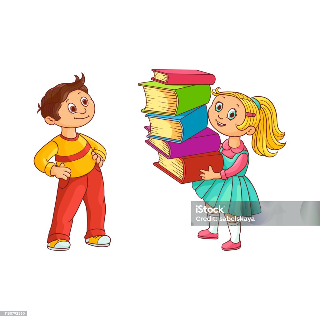 Học Sinh Với Những Cuốn Sách Hoạt Hình Nhân Vật Được Cô Lập Trên ...