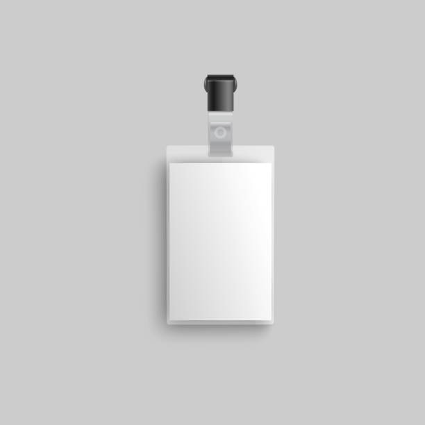 istock Mockup of blank vertical badge on black plastic clip holder realistic style 1180795264